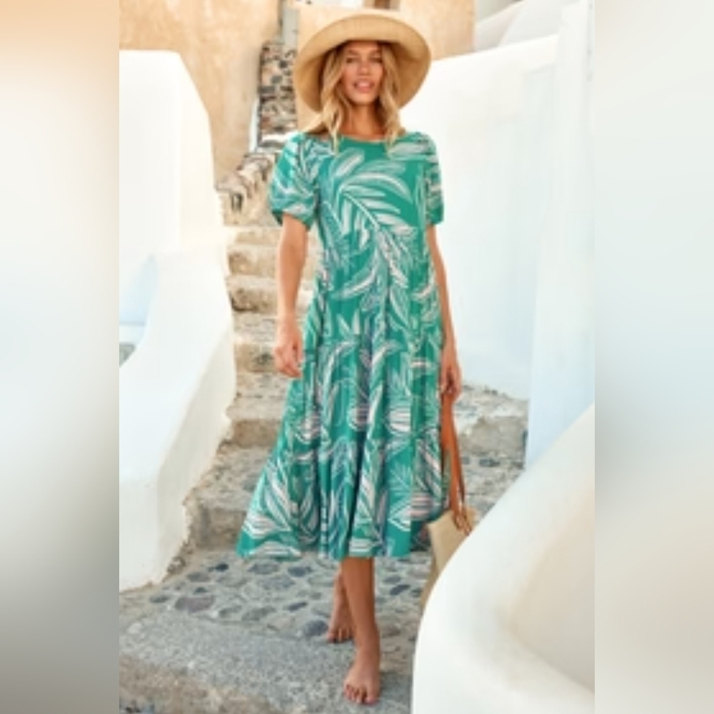 Mister Zimi Nina Dress in Teal/White Floral Feminine Flowy Women's dress size 10